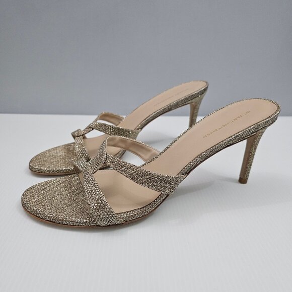 Stuart Weitzman Shoes - Stuart Weitzman Soiree Shimmer Heels Womens 9.5 Gold Strappy Evening Sandal